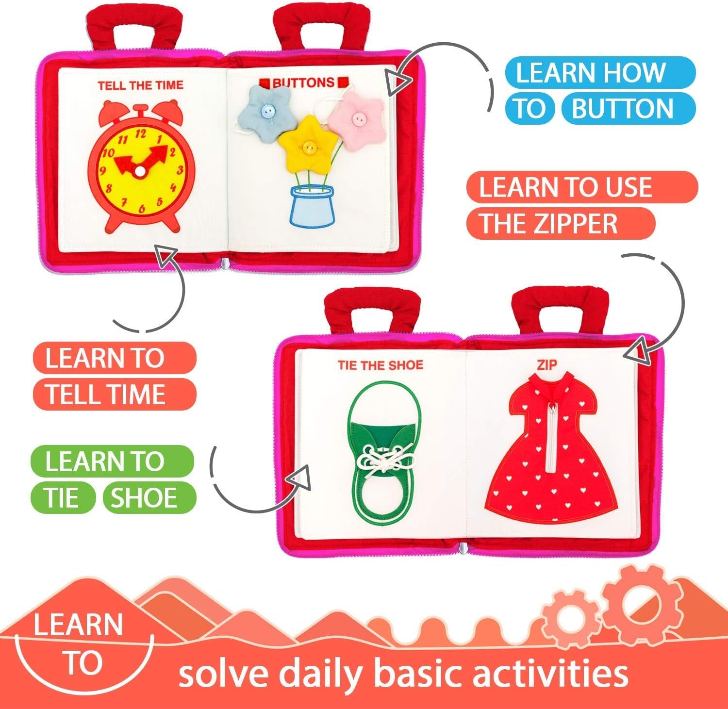 Quiet Book with 9 Educational Toddlers Activities - Learning Cloth Book with Preschool Activities for Early Learning, My Quiet Book - Montessori Toy for Travel