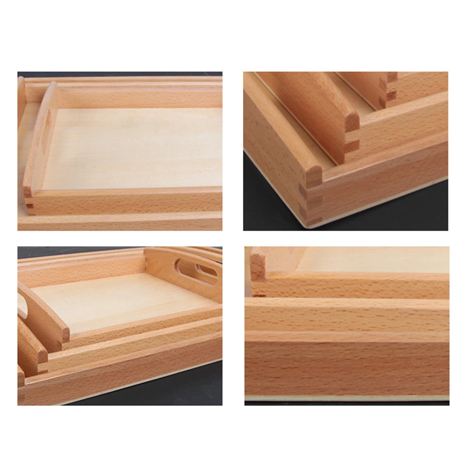 Wooden Montessori Tray with Handle Unfinished Education Toys Teaching Aids Wooden Trays Handles Tray Toys for Kids