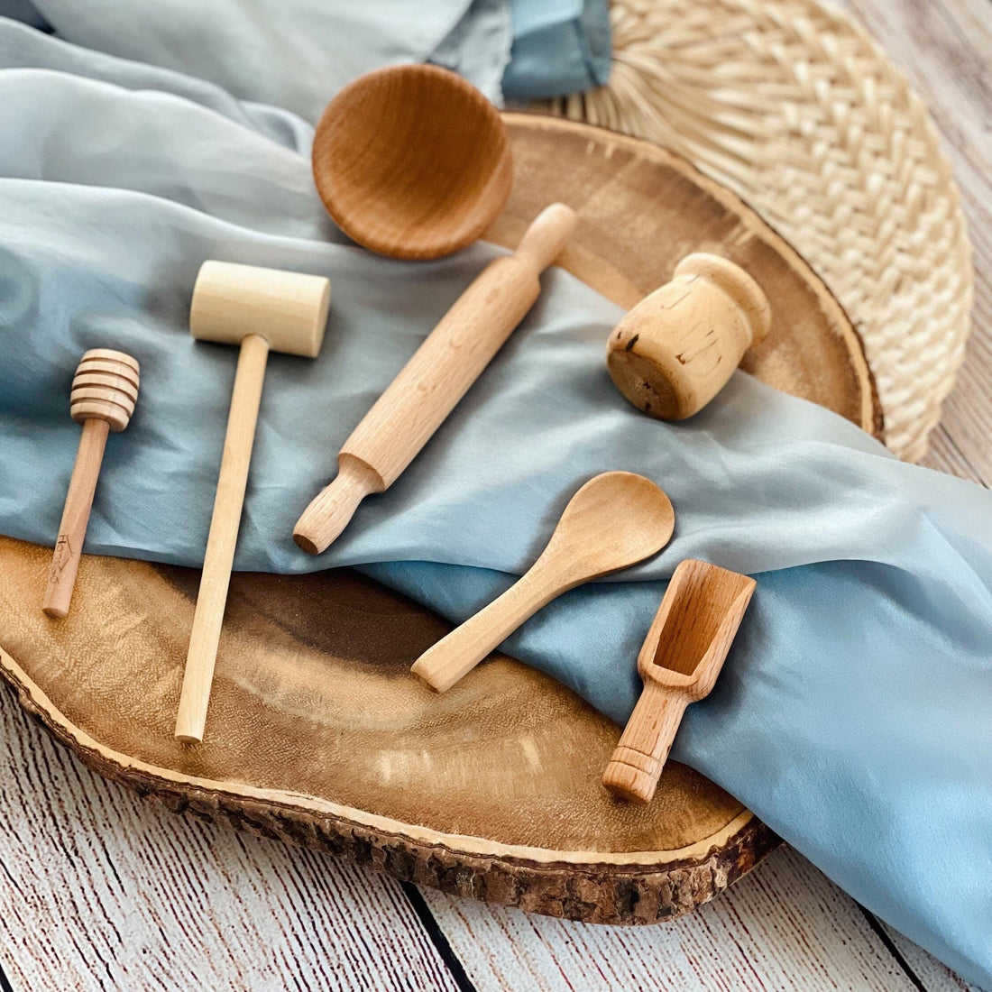 7-Pc Wooden Sensory Bin Tool Set: Montessori Toys