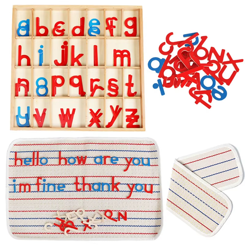 Children Montessori Language Educational Toys Instructions Activity Boxed Letter Blanket Wooden Blue Red English Alphabet Toys