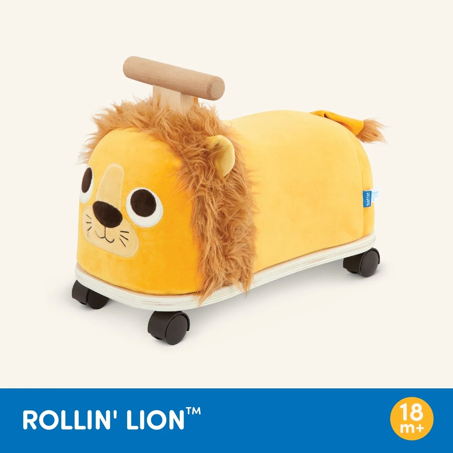 Rollin' Lion Animal Ride-On Toy with Wooden Handle, Toddler and Preschool Toys