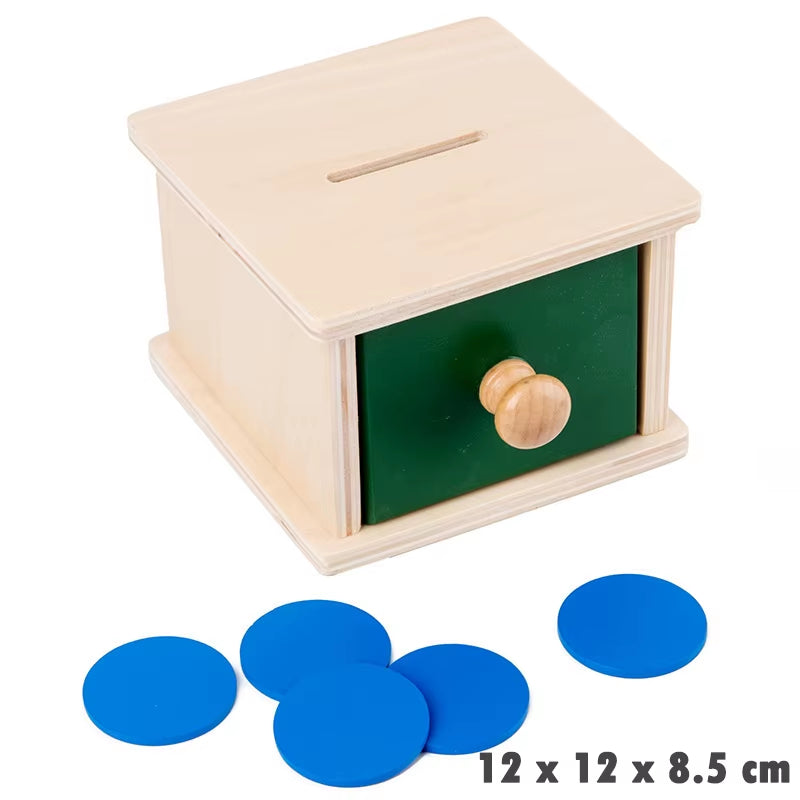 Kindergarten Montessori Wooden Toys Winder Object Permanence Box Coin Box Drawer Game Textile Drum Teaching Aids Sensory Toys