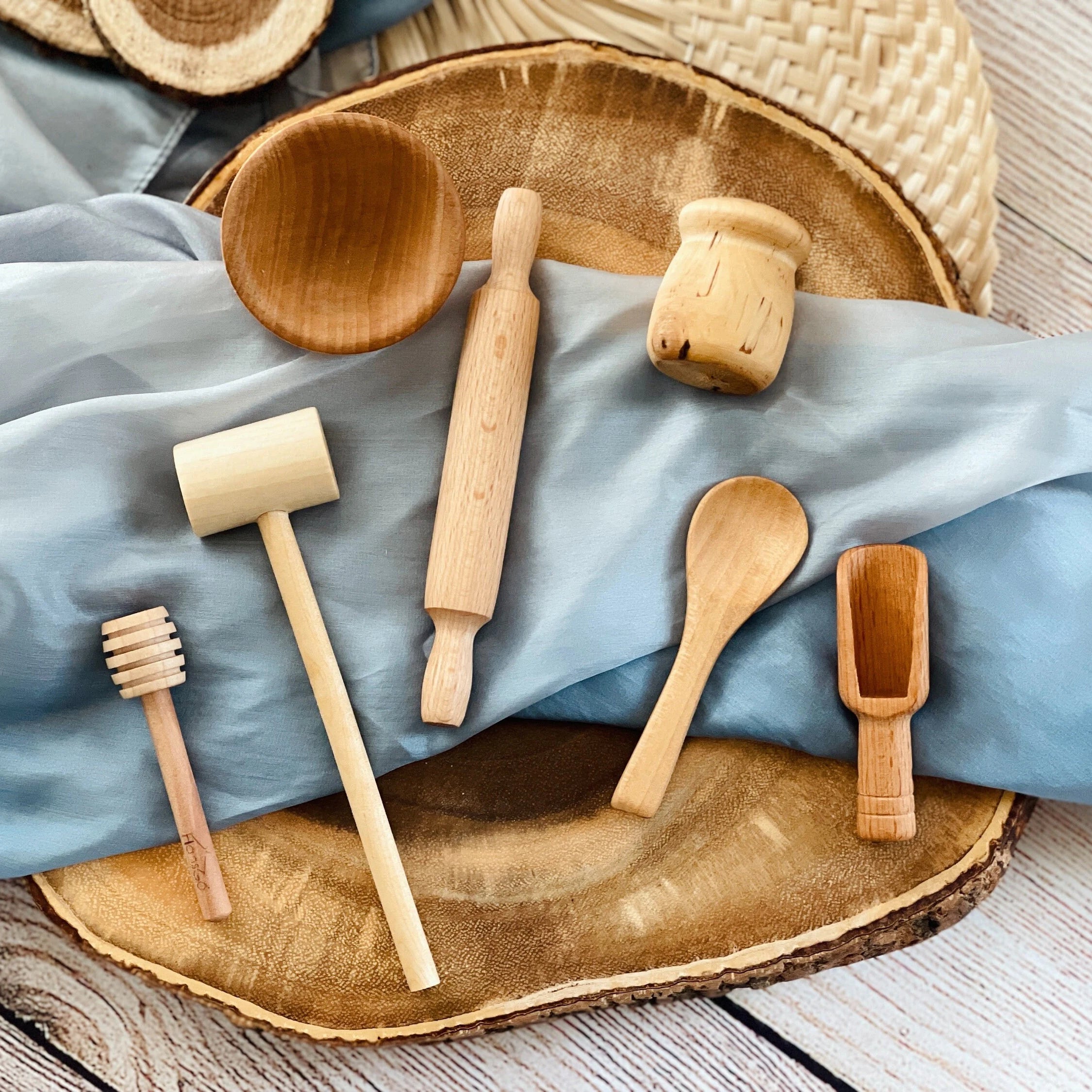 7-Pc Wooden Sensory Bin Tool Set: Montessori Toys