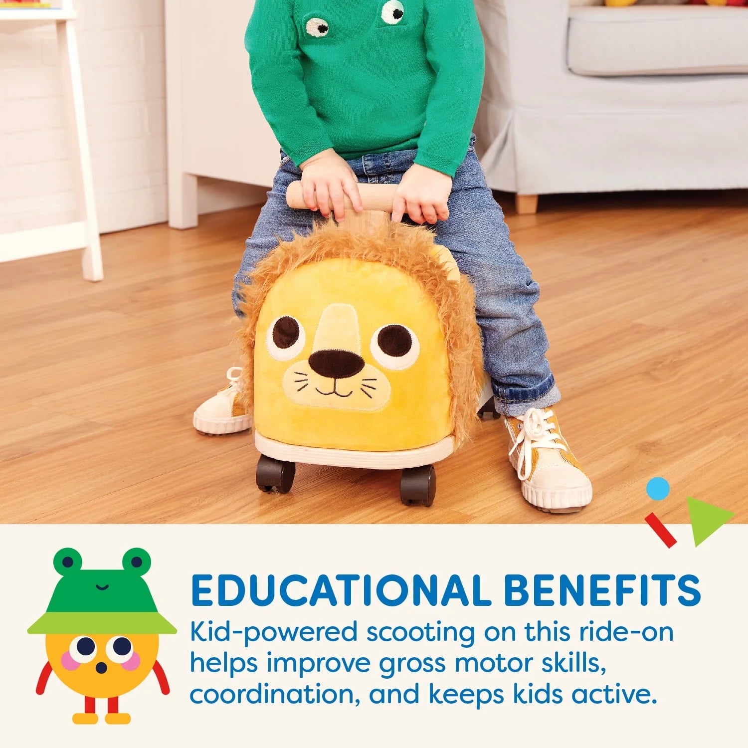 Rollin' Lion Animal Ride-On Toy with Wooden Handle, Toddler and Preschool Toys