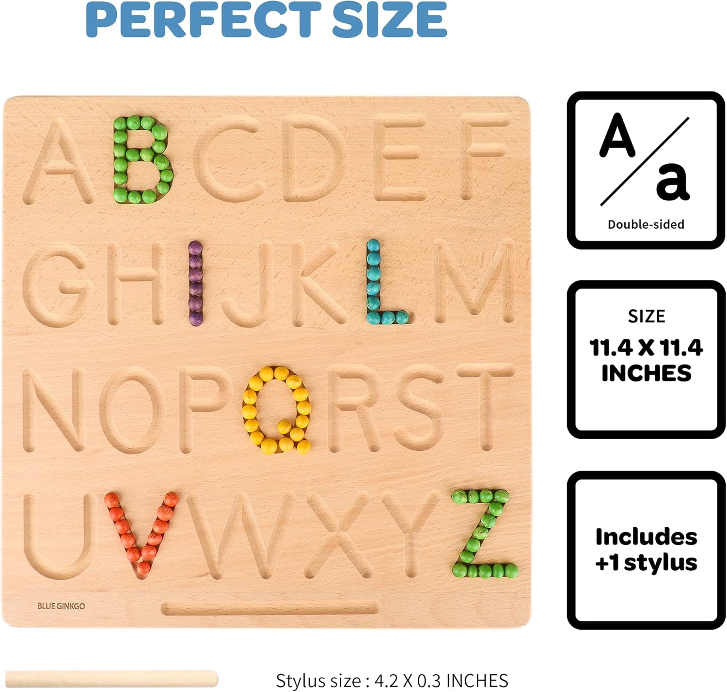 Alphabet Tracing Board – Double-Sided Wooden Montessori Letter Board for Preschool and Toddler Learning, Uppercase and Lowercase Letters (11.4 X 11.4 Inches)