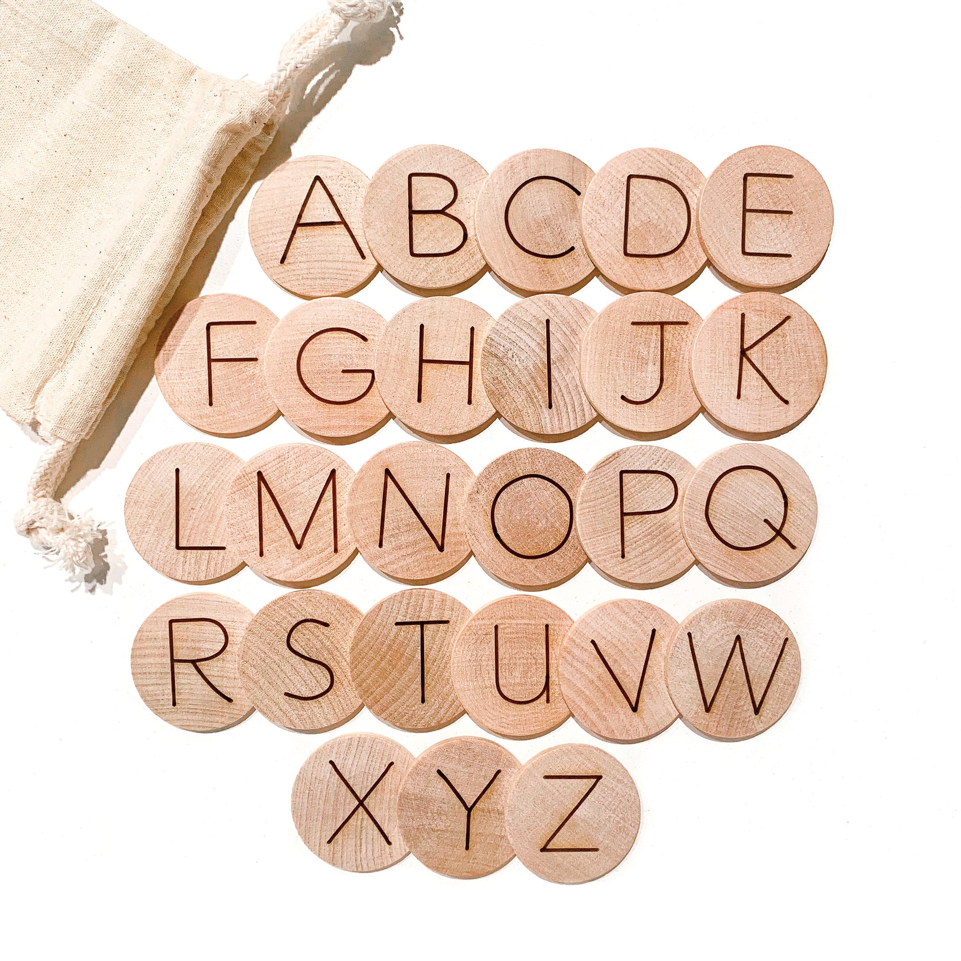 Montessori Alphabet Wood Discs / Lowercase Alphabet / Alphabet Flash Cards / Moveable Alphabet / Homeschool Preschool Kindergarten Reggio