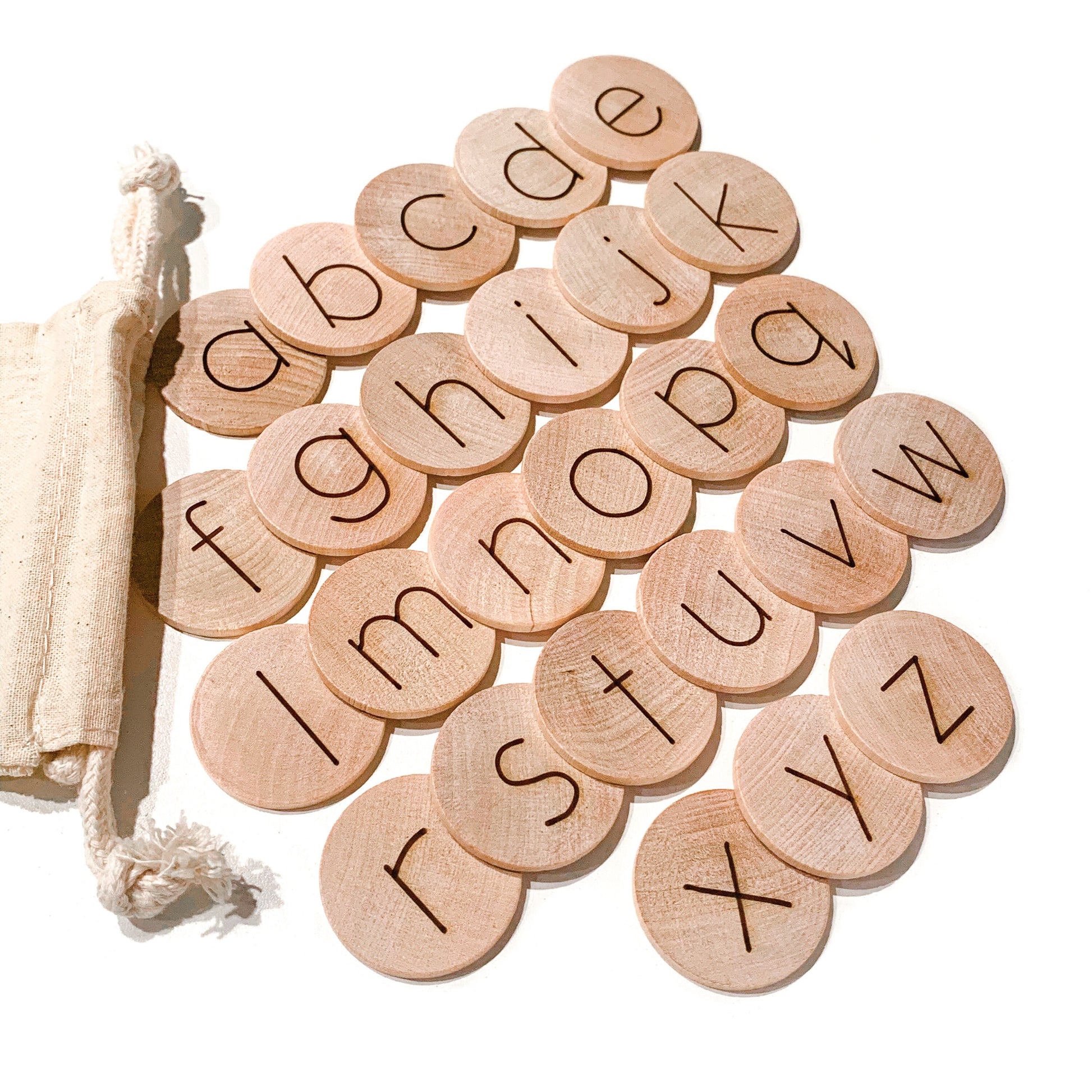 Montessori Alphabet Wood Discs / Lowercase Alphabet / Alphabet Flash Cards / Moveable Alphabet / Homeschool Preschool Kindergarten Reggio
