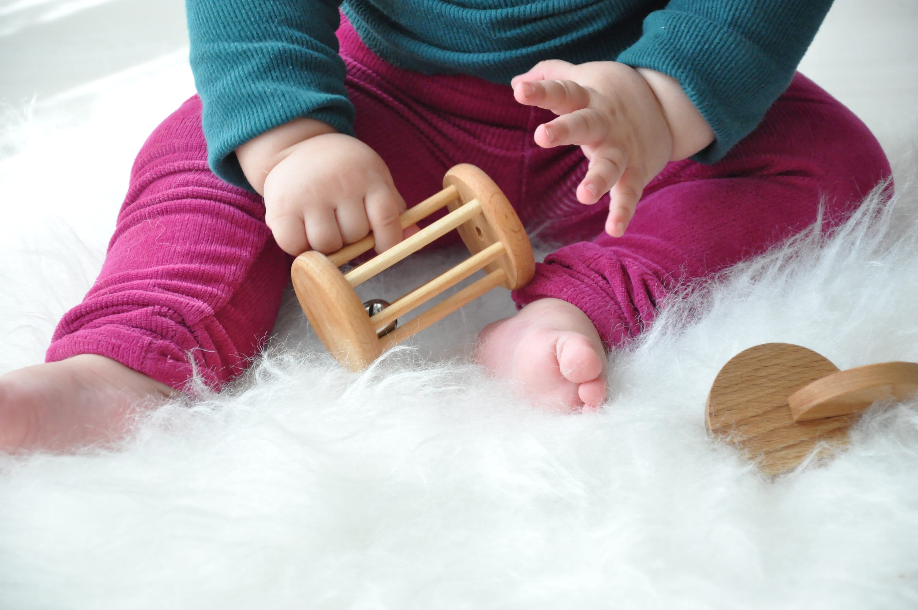 Montessori Wooden Baby Toy Set – Rolling Drum, Interlocking Discs, Object Box, Egg in Cup, Bell Cylinder