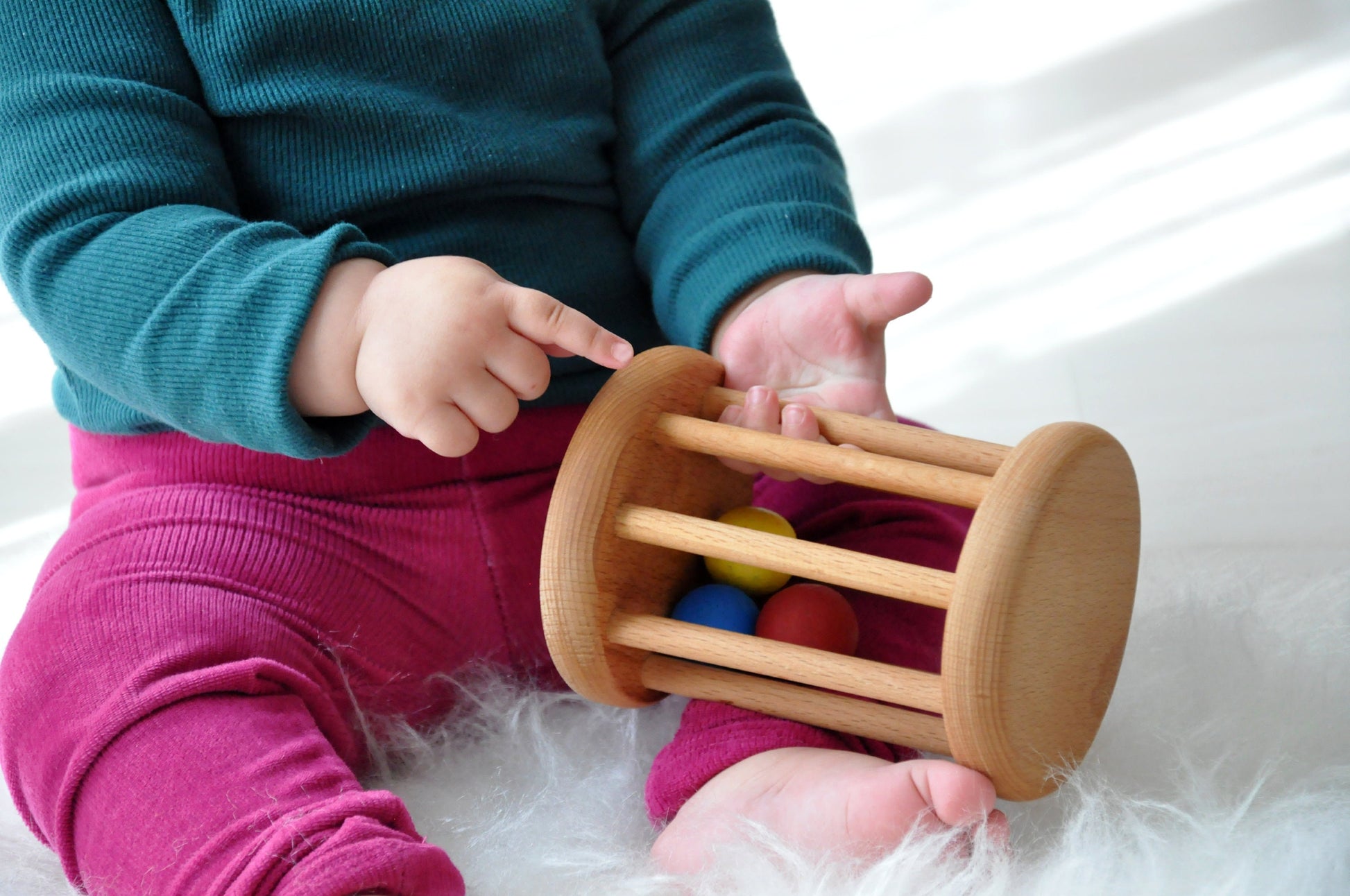 Montessori Wooden Baby Toy Set – Rolling Drum, Interlocking Discs, Object Box, Egg in Cup, Bell Cylinder