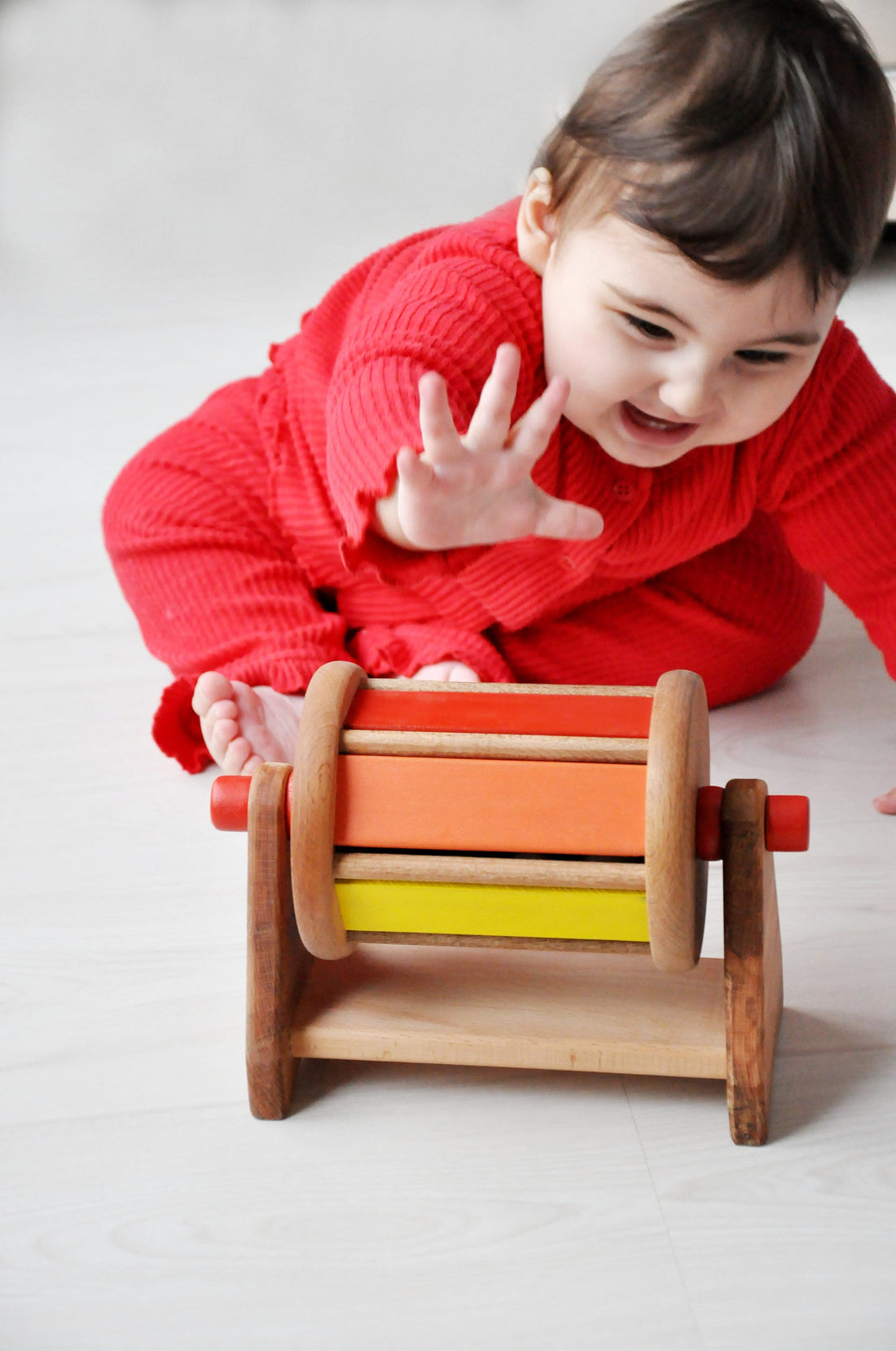 Montessori Wooden Baby Toy Set – Rolling Drum, Interlocking Discs, Object Box, Egg in Cup, Bell Cylinder