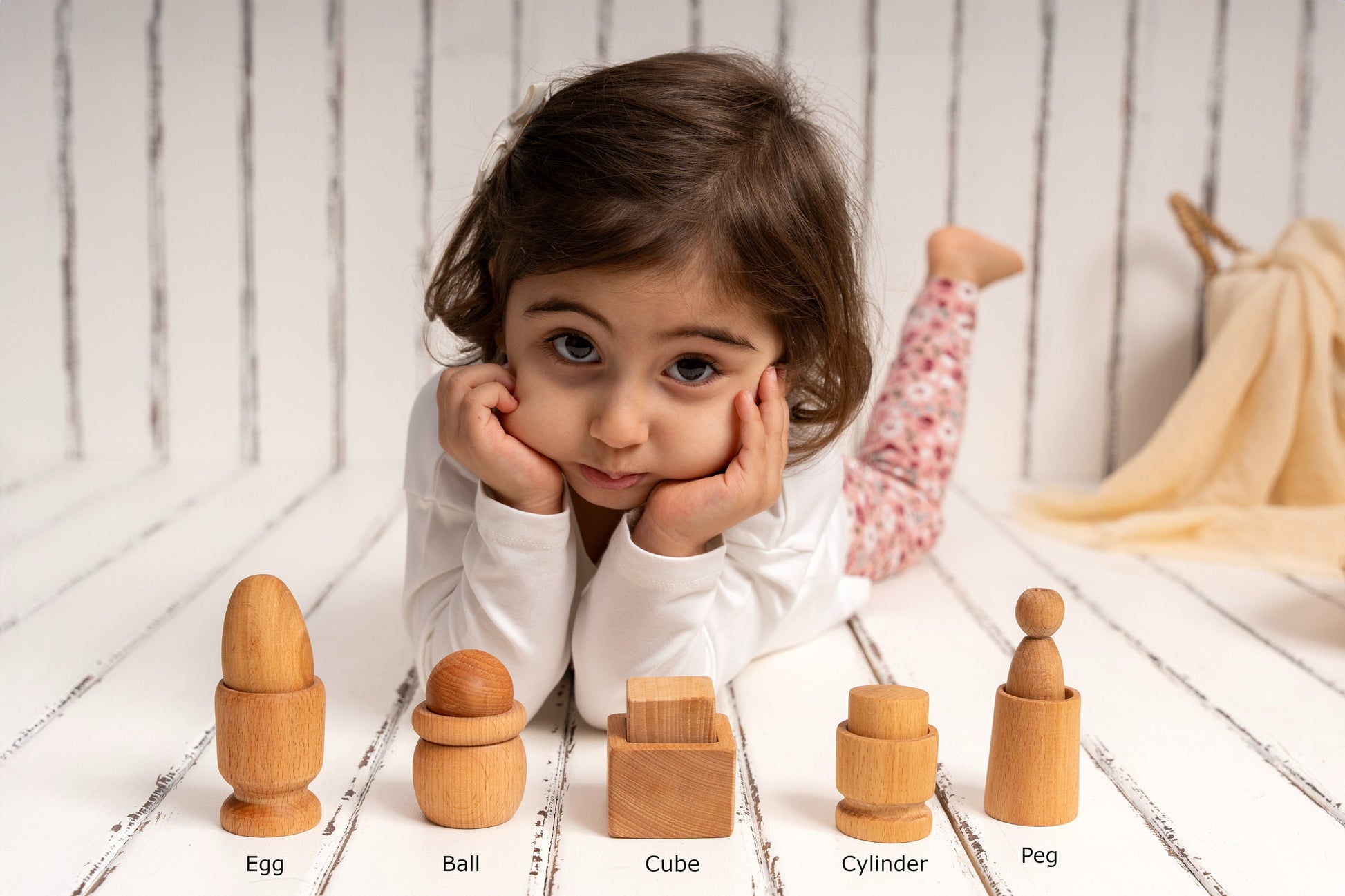 Montessori Wooden Baby Toy Set – Rolling Drum, Interlocking Discs, Object Box, Egg in Cup, Bell Cylinder