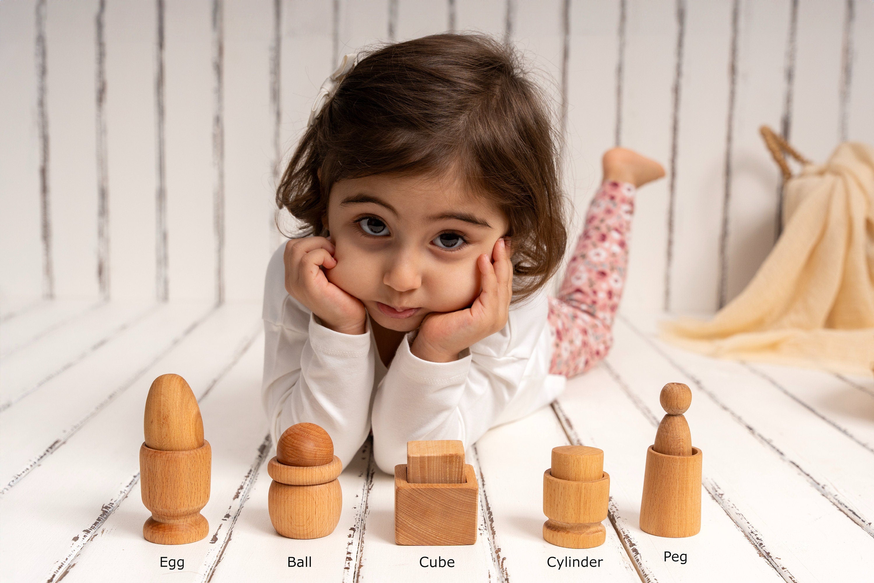 Montessori Wooden Baby Toy Set – Rolling Drum, Interlocking Discs, Object Box, Egg in Cup, Bell Cylinder