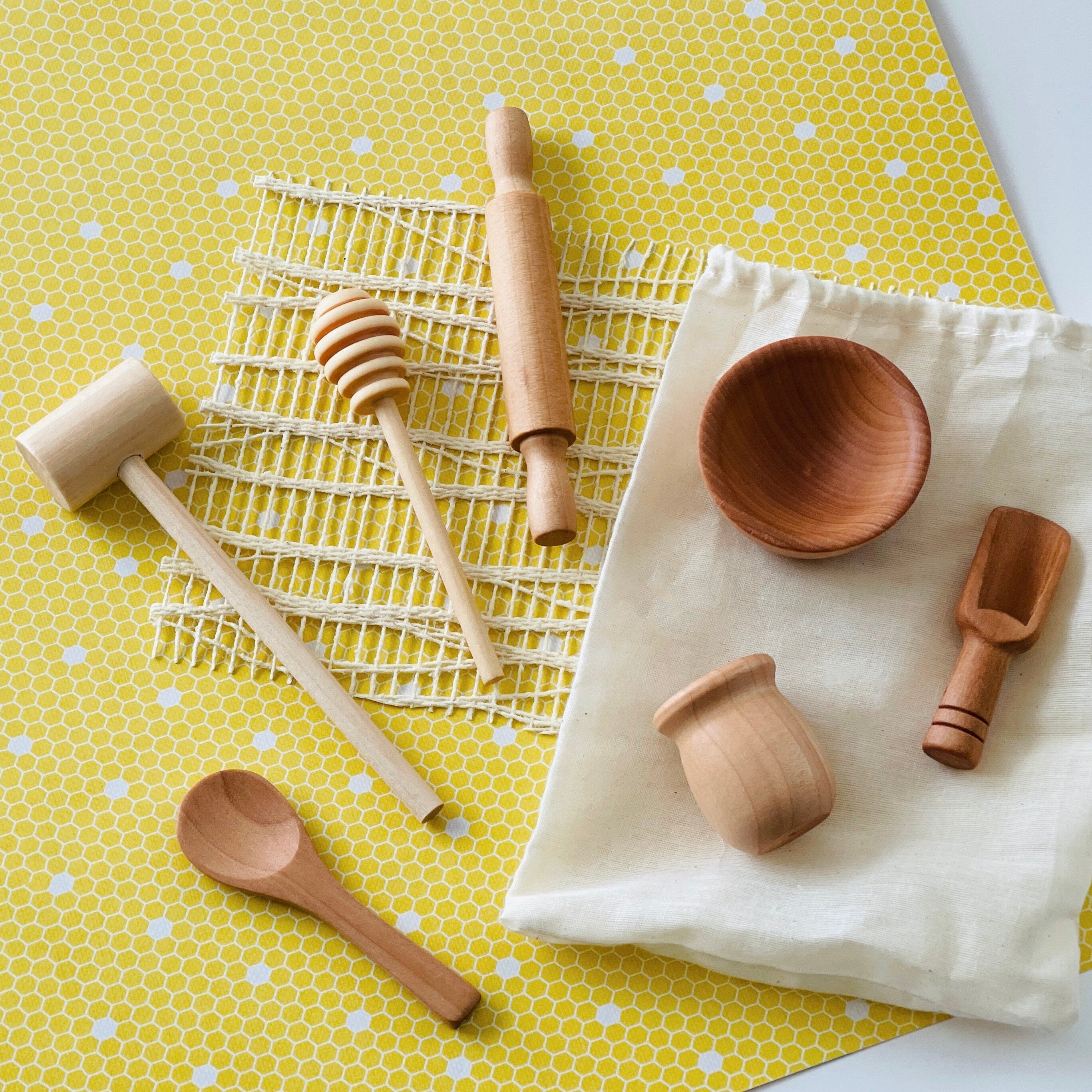 7-Pc Wooden Sensory Bin Tool Set: Montessori Toys