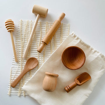 7-Pc Wooden Sensory Bin Tool Set: Montessori Toys