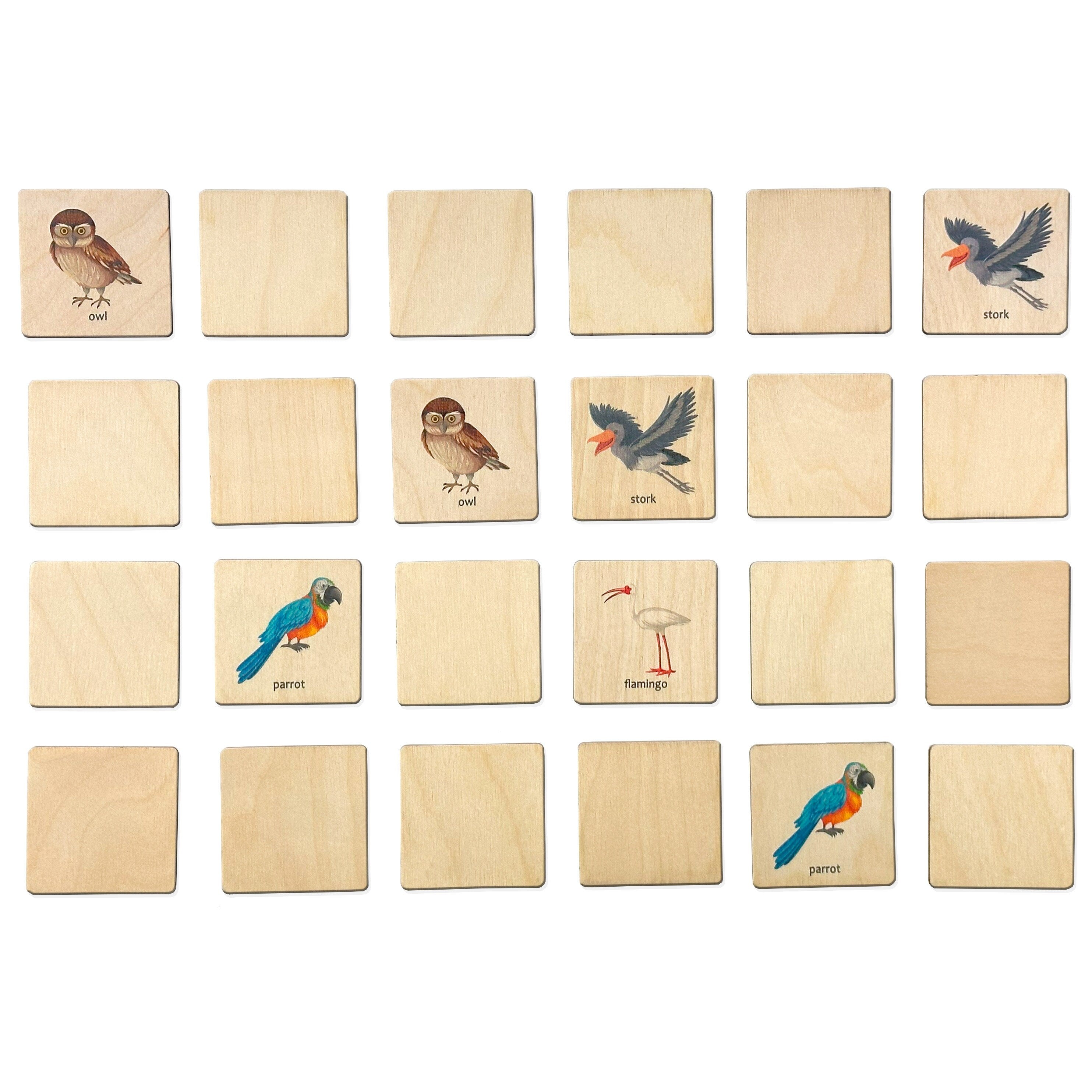 Montessori Wooden Birds Memory Game, 1 2 3 4 Year Old Montessori Materials, Wooden Flash Cards, Homeschool Gift, Toddler Birthday Boy Gift