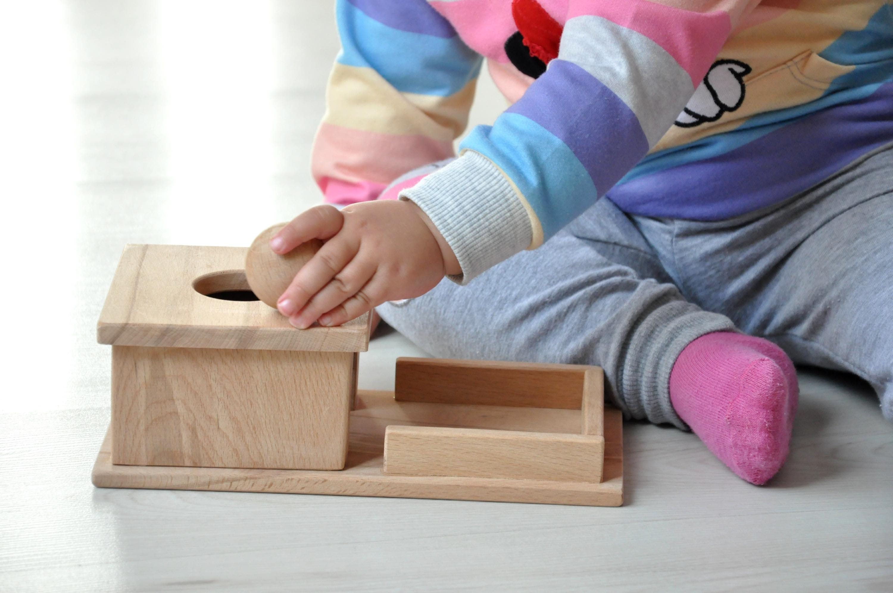 Montessori Wooden Baby Toy Set – Rolling Drum, Interlocking Discs, Object Box, Egg in Cup, Bell Cylinder