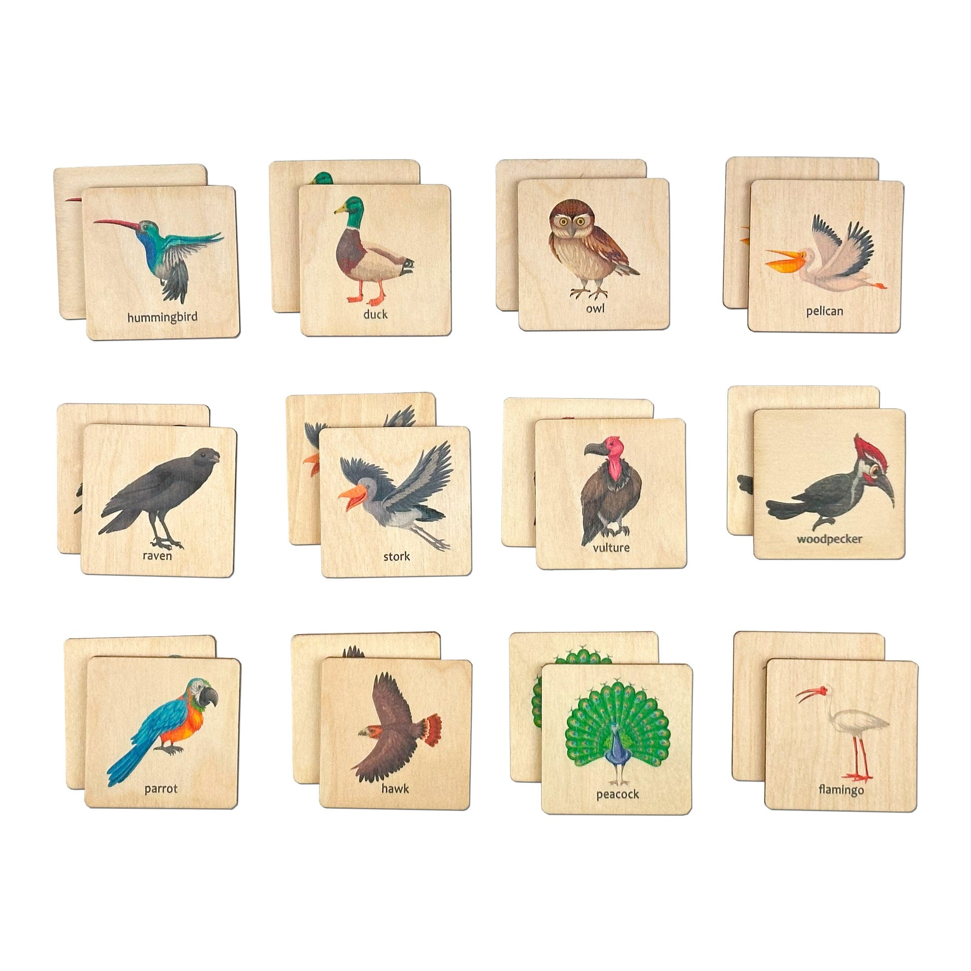 Montessori Wooden Birds Memory Game, 1 2 3 4 Year Old Montessori Materials, Wooden Flash Cards, Homeschool Gift, Toddler Birthday Boy Gift