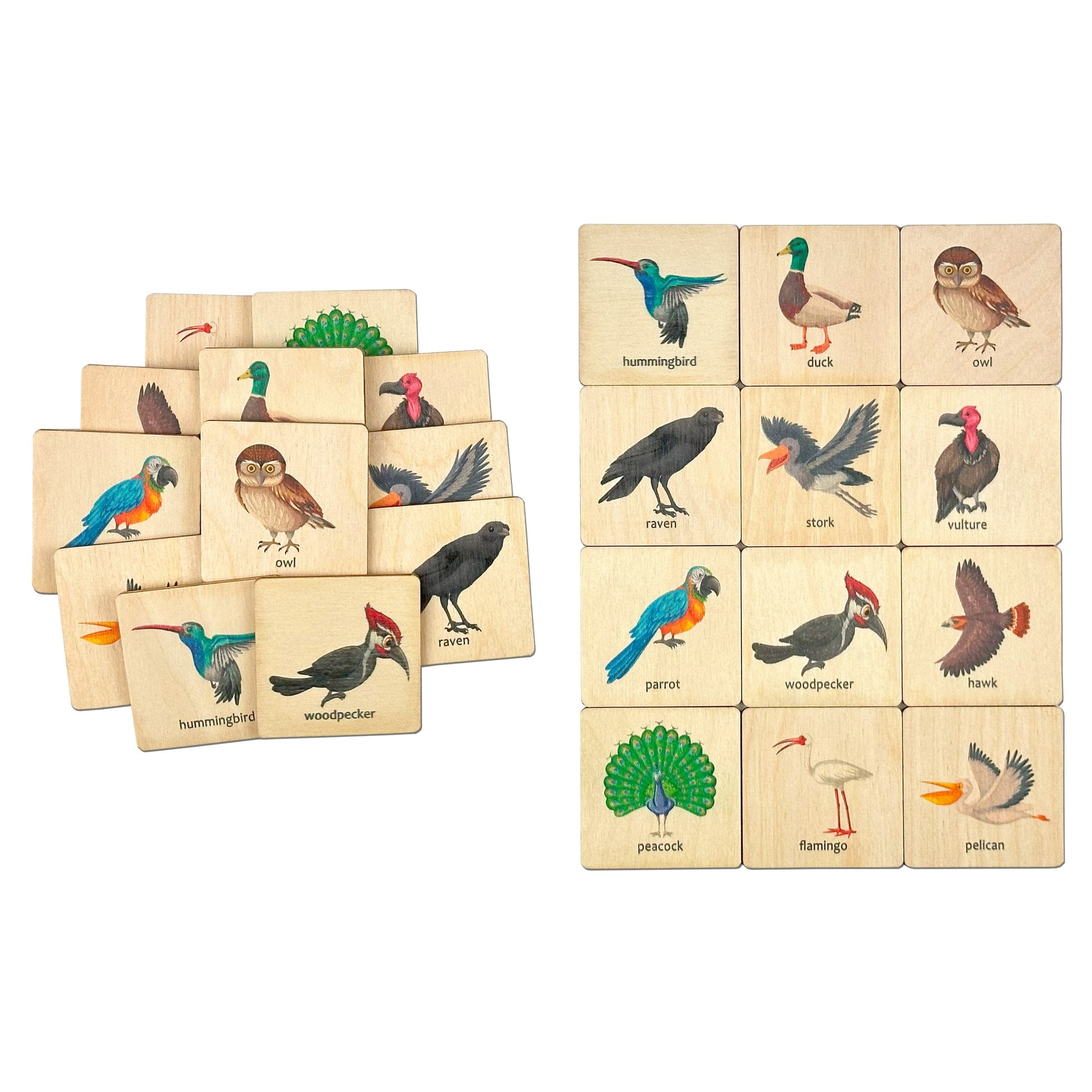 Montessori Wooden Birds Memory Game, 1 2 3 4 Year Old Montessori Materials, Wooden Flash Cards, Homeschool Gift, Toddler Birthday Boy Gift