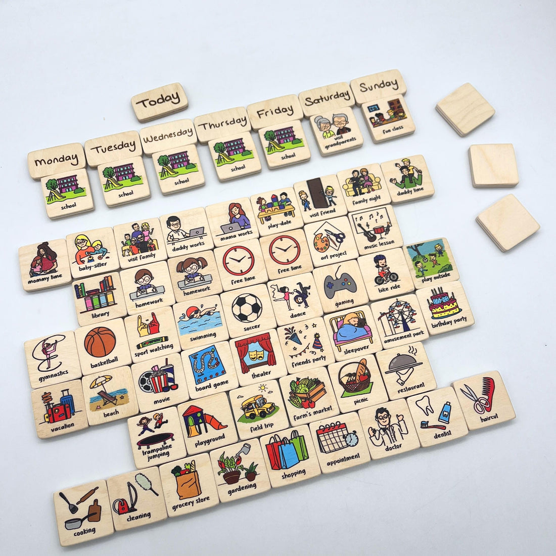 Montessori Wooden Weekly Calendar: 67 Pieces Kids' Magnetic Activity Tiles