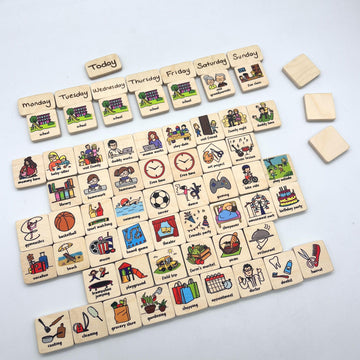 Montessori Wooden Weekly Calendar: 67 Pieces Kids' Magnetic Activity Tiles