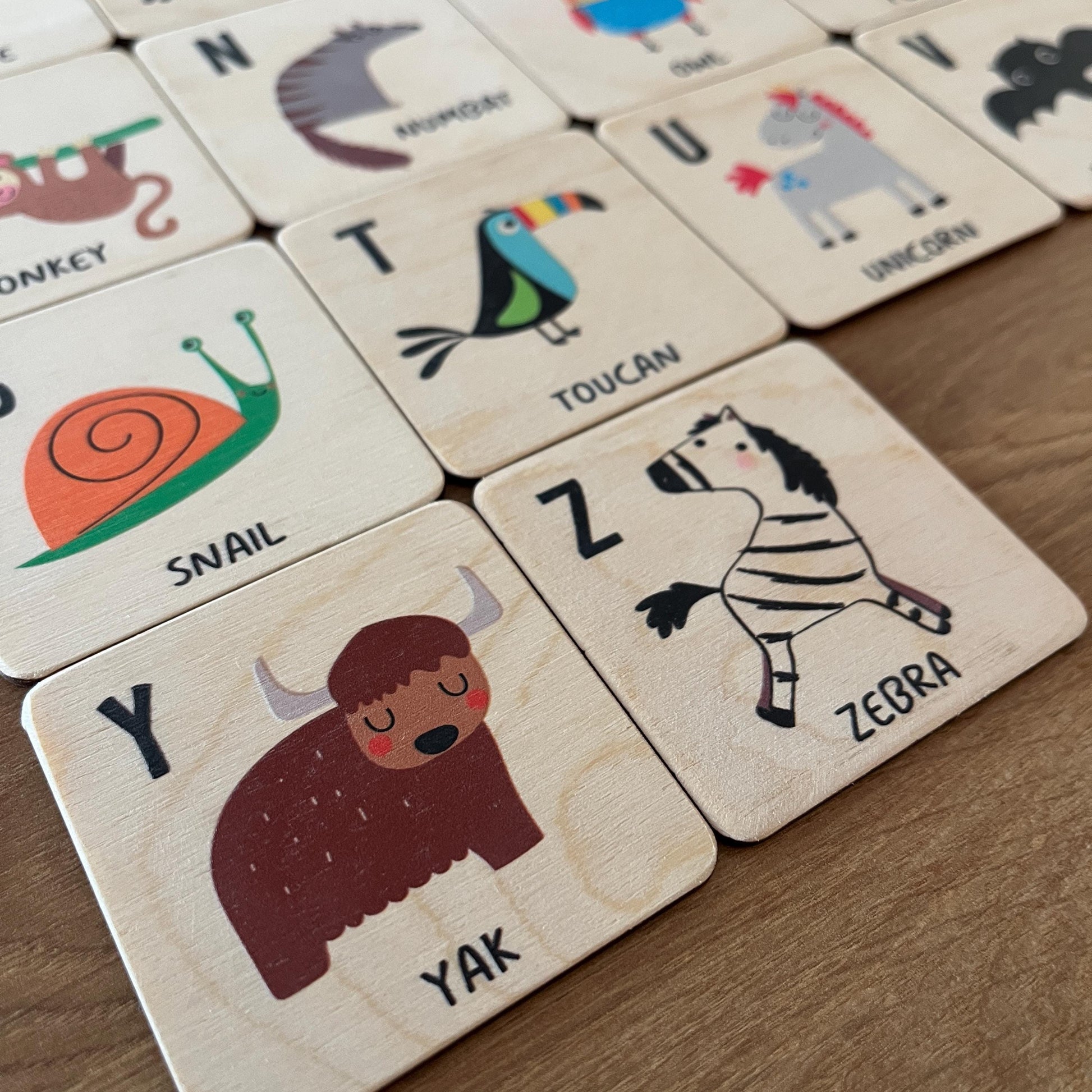 Wooden Animal Alphabet Flash Cards: Montessori Learning Toy