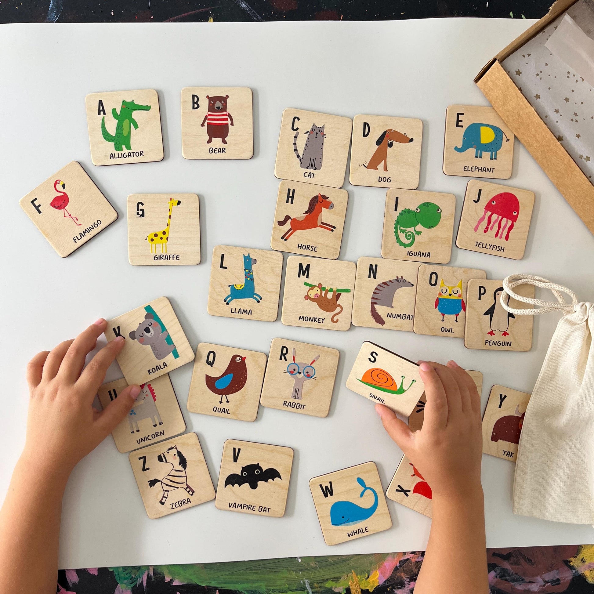 Wooden Animal Alphabet Flash Cards: Montessori Learning Toy