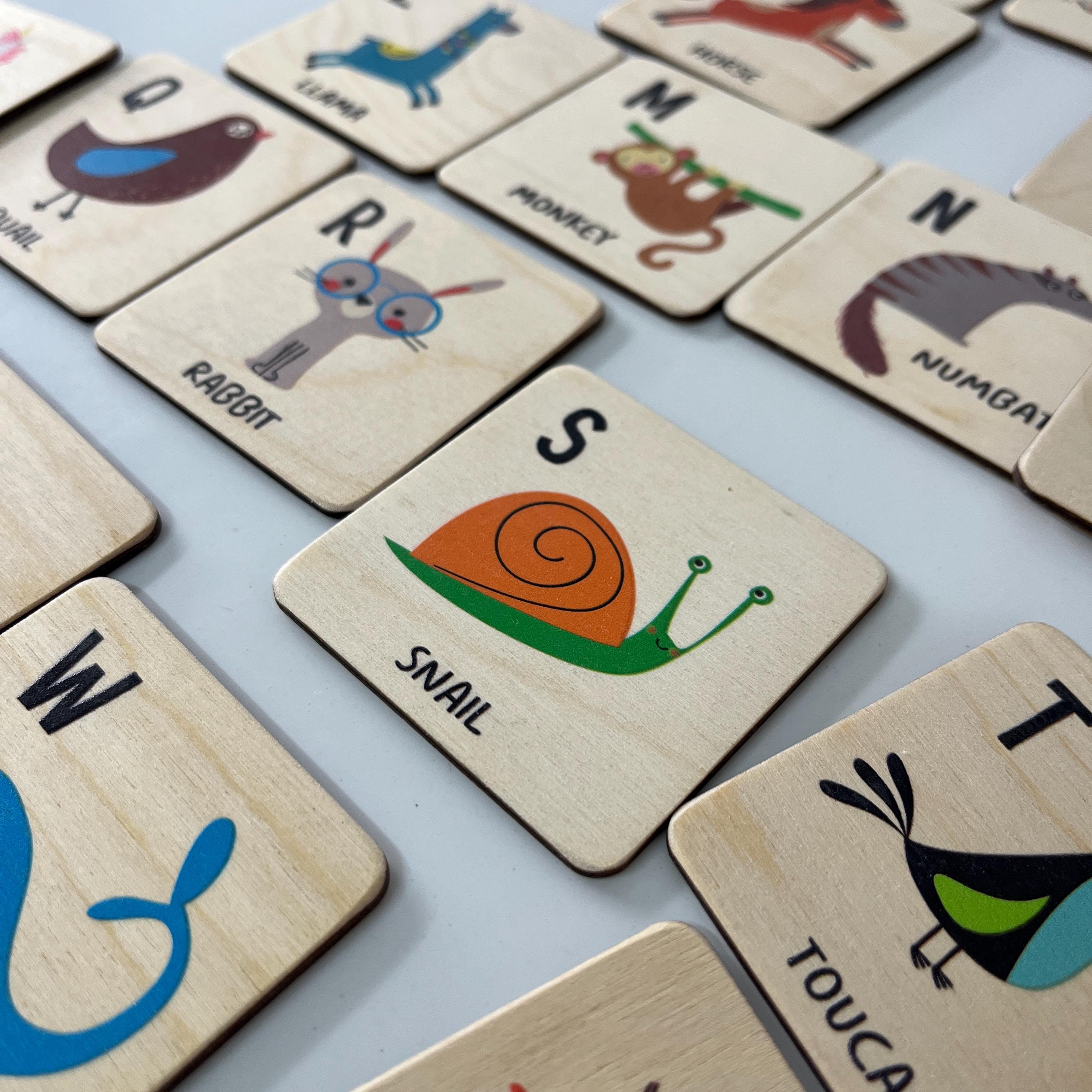 Wooden Animal Alphabet Flash Cards: Montessori Learning Toy