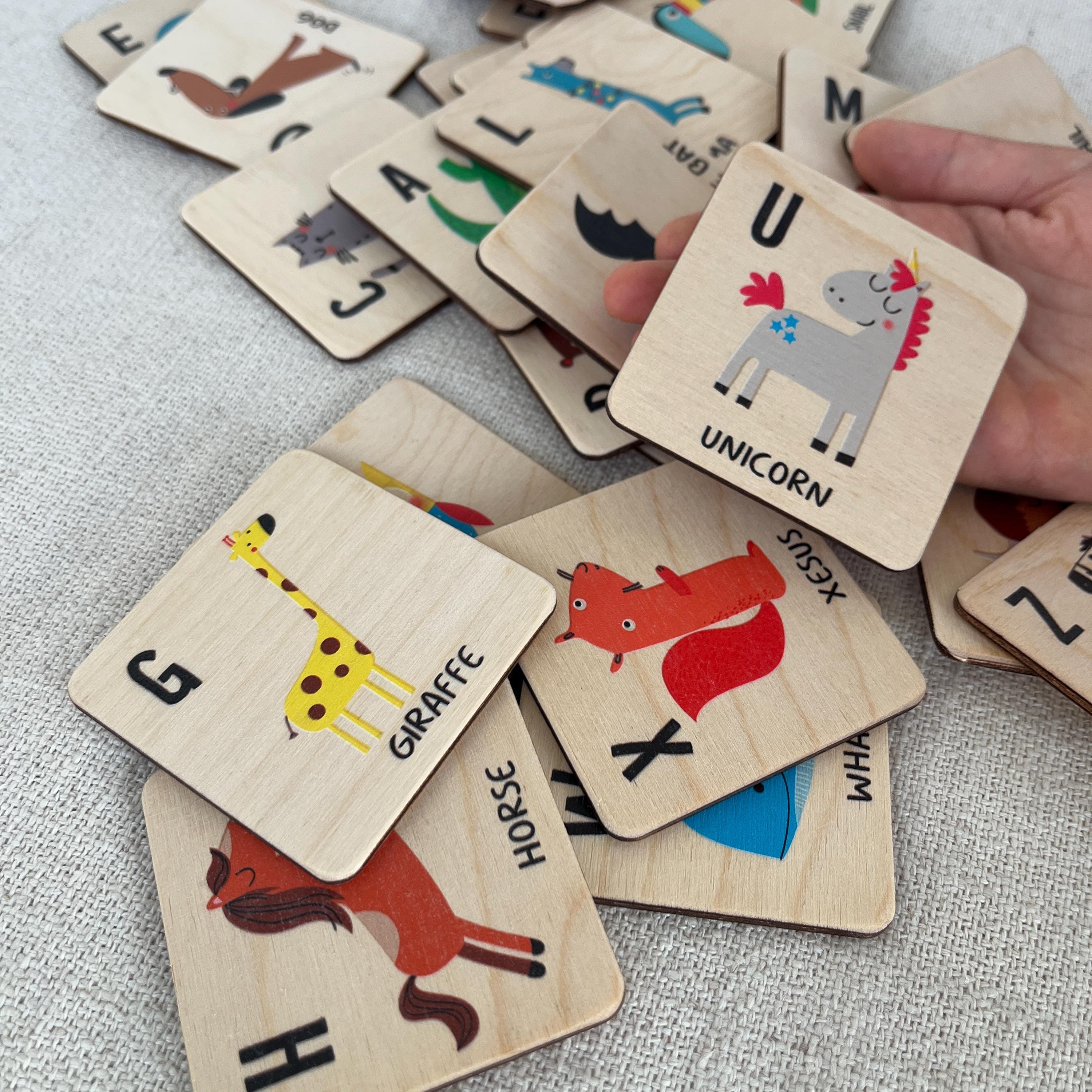 Wooden Animal Alphabet Flash Cards: Montessori Learning Toy