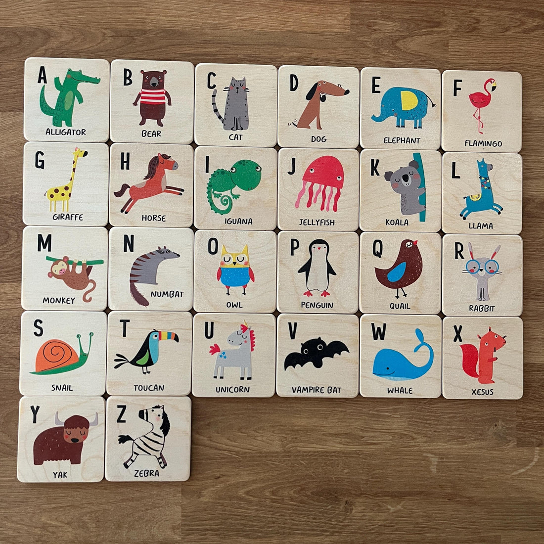 Wooden Animal Alphabet Flash Cards: Montessori Learning Toy